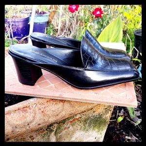 Enzo Angiolini Black Leather Slip On Mules